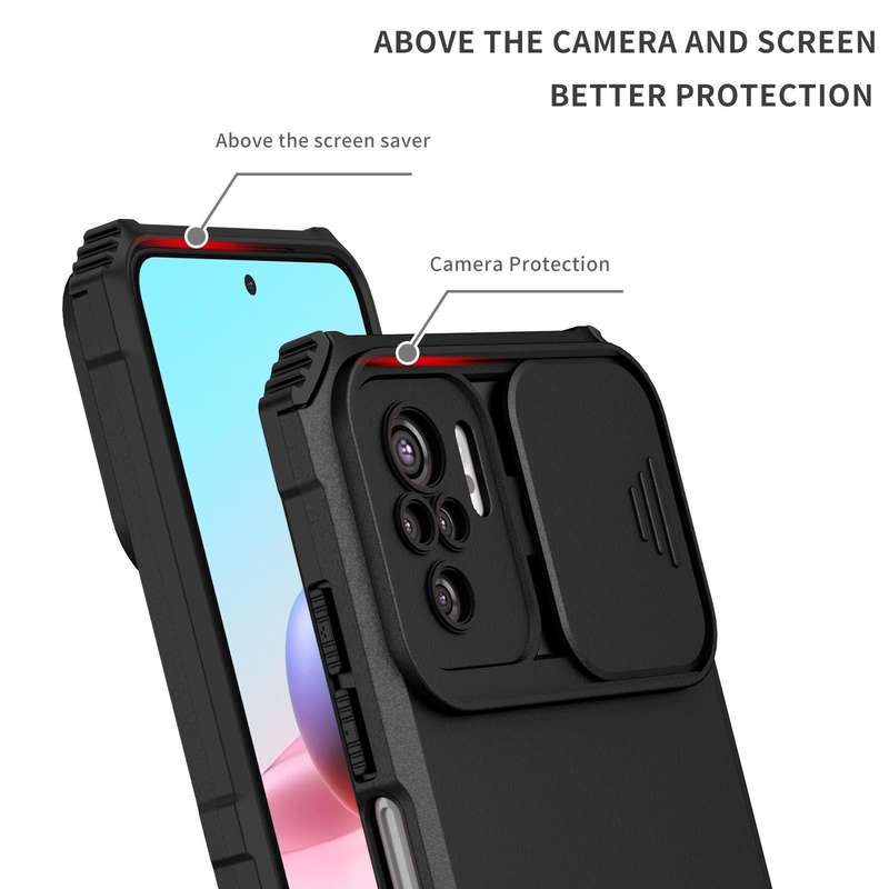 For Xiaomi Redmi Note 10 4G Stereoscopic Holder Sliding Camshield Phone Case(Black)