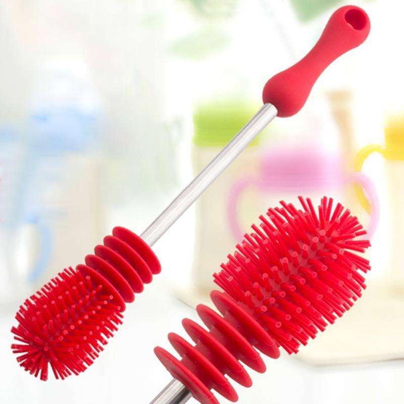 Washing Cleaning Rotary Handle Long Handle Scrubbing Feeding-bottle Brush(Green)