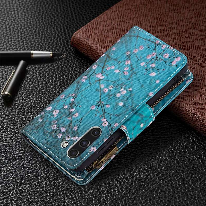 For Samsung Galaxy S21 FE Colored Drawing Pattern Zipper Horizontal Flip Leather Case with Holder...