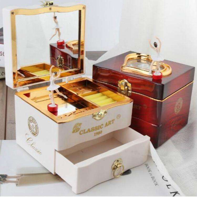 YL2047 Classic Nostalgic Music Box Dancing Girl Clockwork Simulation Eight-toneJewelry Box(White)