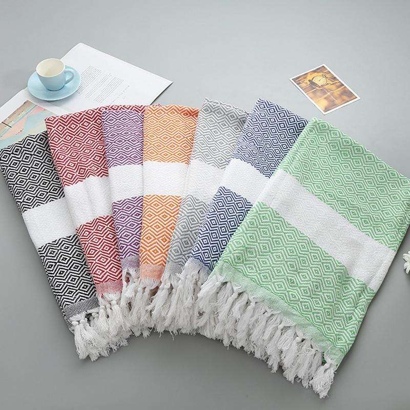 Striped Cotton Bath Towel With Tassels Thin Travel Camping Bath Sauna Beach Gym Pool Blanket Abso...