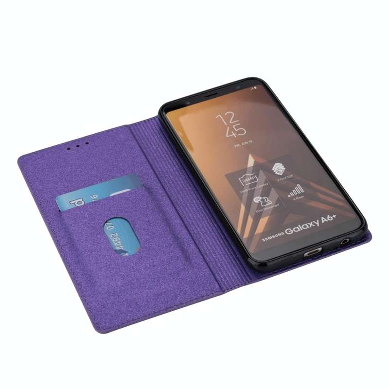For Samsung Galaxy A6+ / J8 (2018) Ultrathin Glitter Magnetic Horizontal Flip Leather Case with H...