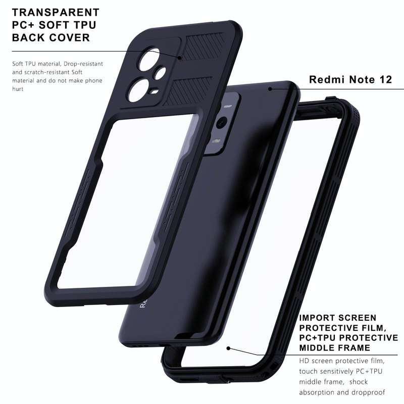 For Xiaomi Redmi Note 12 5G Global RedPepper IP68 Life Waterproof Phone Case(Black)