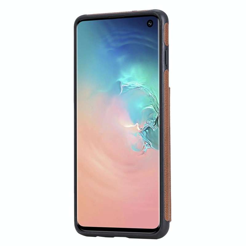 For Galaxy S10 Solid Color Double Buckle Zipper Shockproof Protective Case(Brown)
