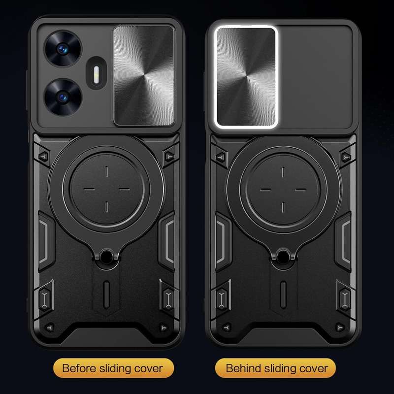 For Realme C55 4G CD Texture Sliding Camshield Magnetic Holder Phone Case(Black)