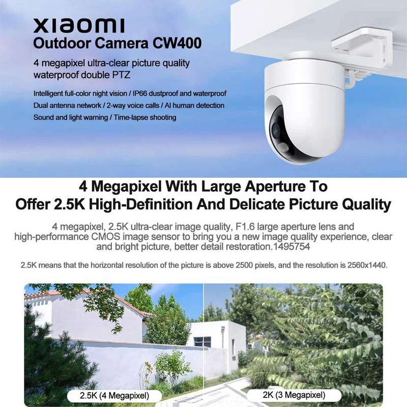 Original Xiaomi CW400 Outdoor Camera 2.5K Ultra HD Smart Full Color Night Vision IP66 Waterproof,...