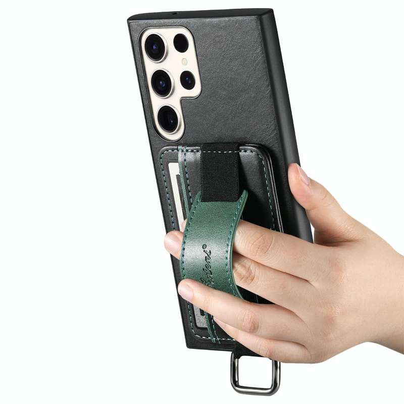 For Samsung Galaxy S23 Ultra 5G Suteni H13 Card Wallet Wrist Strap Holder PU Phone Case(Black)