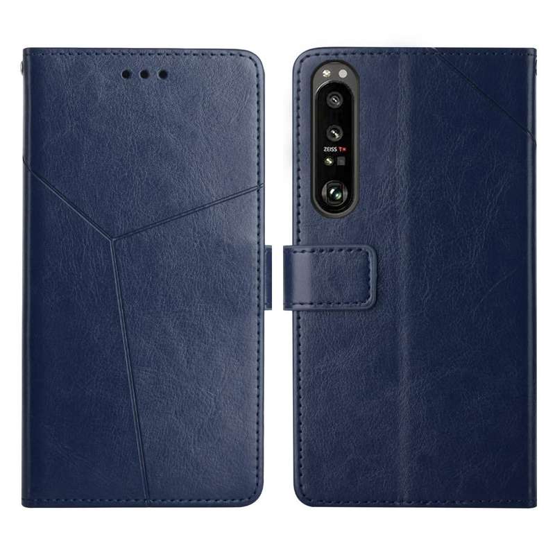 For Sony Xperia 1 Y Stitching Horizontal Flip Leather Phone Case(Blue)