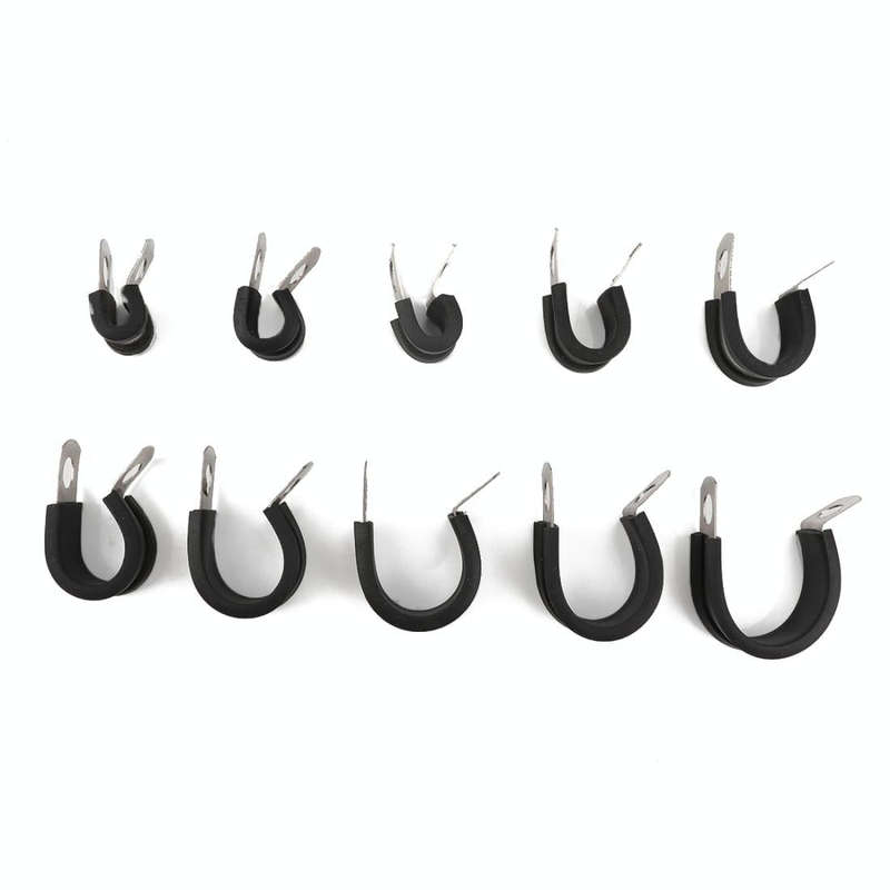 10 PCS Car Rubber Cushion Pipe Clamps Stainless Steel Clamps, Size: 11/6 inch (17mm)