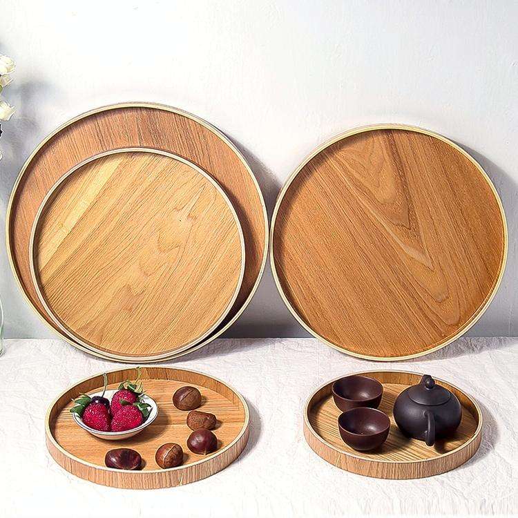 Creative Round Solid Wood Tea Tray Hotel Wooden Tay Storage Tray, Diameter: 24 cm