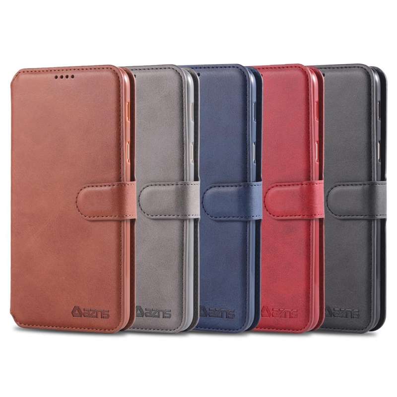 For Galaxy A6 2018 AZNS Calf Texture Magnetic Horizontal Flip PU Leather Case with Holder & Card ...