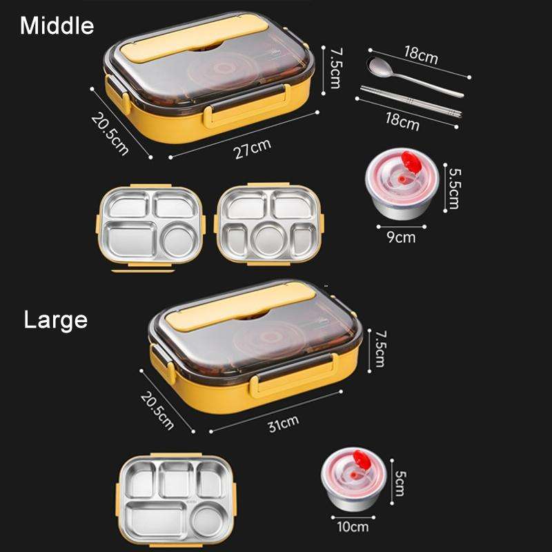 304 Stainless Steel Double-Layer Large-Capacity Portable Lunch Box, Color: Lemon Yellow(Medium 5 ...