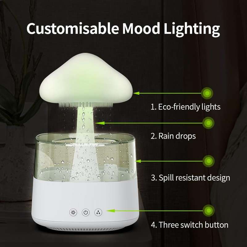 CH08 450ml Rain Humidifier Mushroom Cloud Colorful Night Lamp Aromatherapy Machine, Style: With R...
