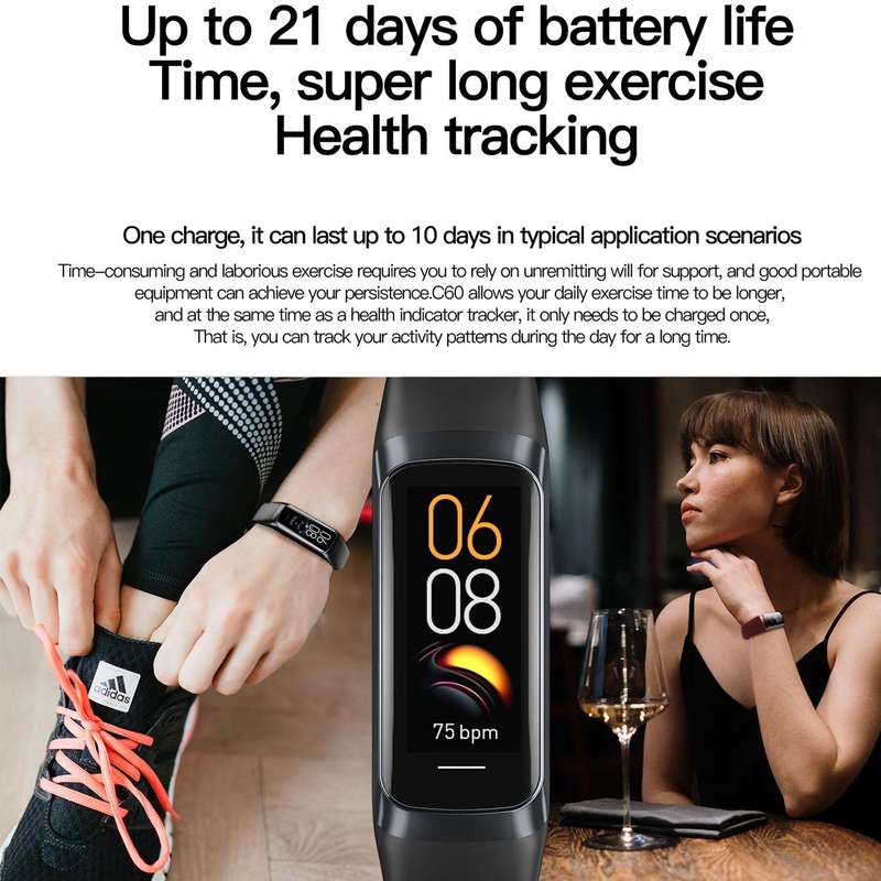 C60 IP67 Waterproof 1.1 inch Smart Fitness Band(Pink)