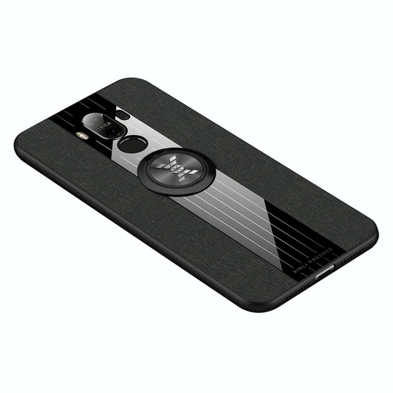For Huawei Mate 9 XINLI Stitching Cloth Textue Shockproof TPU Protective Case with Ring Holder(Bl...