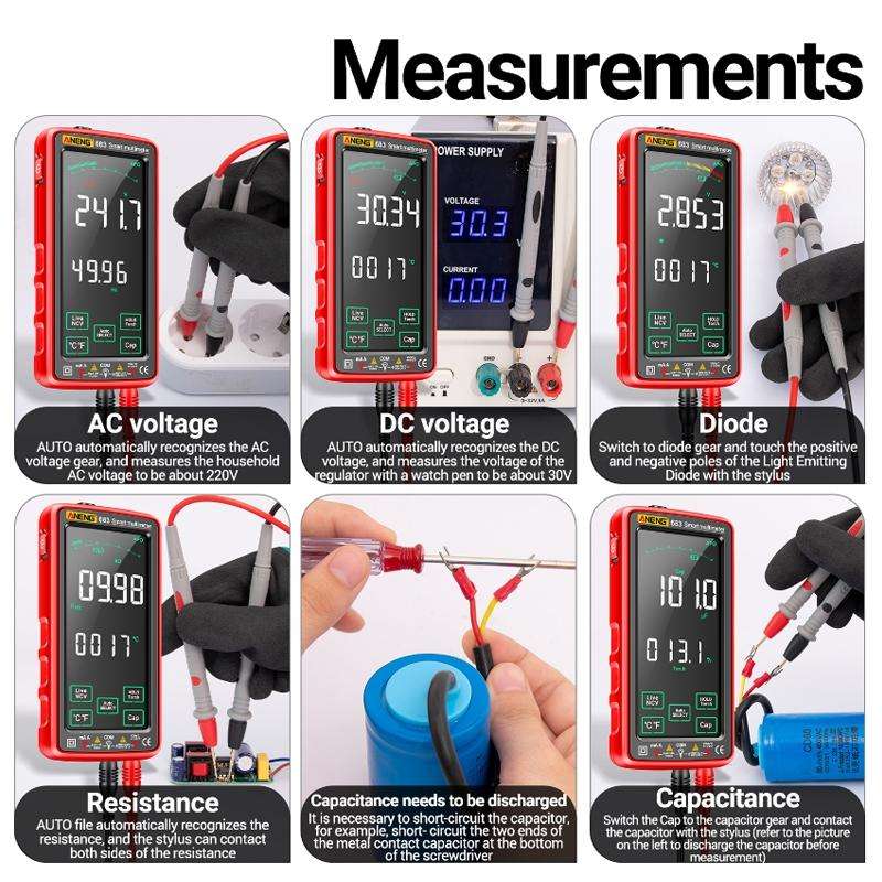 ANENG 683 Smart Touch Screen Automatic Range Rechargeable Multimeter(Black)