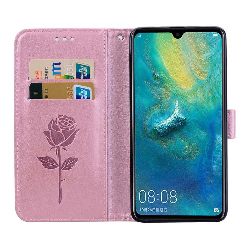 Rose Embossed Horizontal Flip PU Leather Case for Huawei Mate 20, with Holder & Card Slots & Wall...