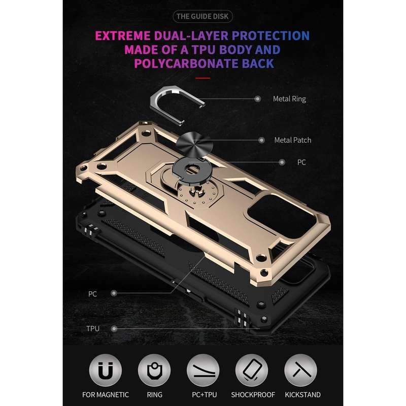 For OPPO A74 4G / F19 Shockproof TPU + PC Protective Case with 360 Degree Rotating Holder(Gold)