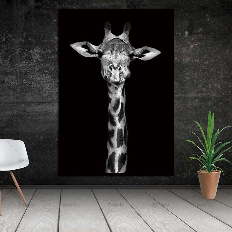 Simple Black and White Animal Decoration Painting Study Living Room Sofa Background Wall Painting...