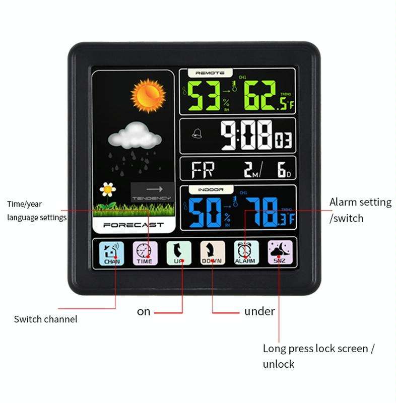 TS-3310 Wireless Weather Clock Multifunctional Color Screen Clock Creative Home Touch Screen Ther...