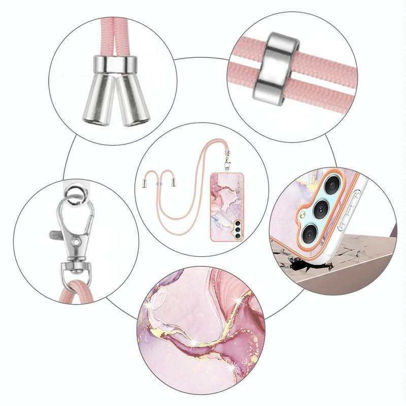 For Samsung Galaxy A24 4G Electroplating Marble Dual-side IMD Phone Case with Lanyard(Rose Gold 005)