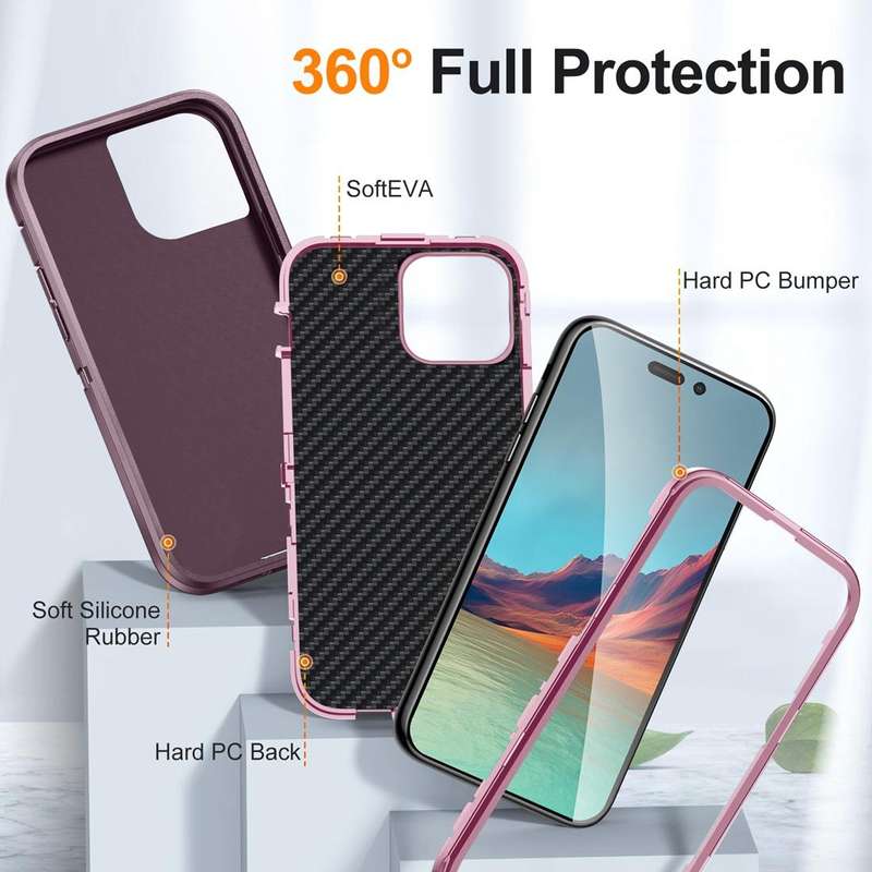 For iPhone 15 Pro Max Life Waterproof Rugged Phone Case(Purple + Pink)