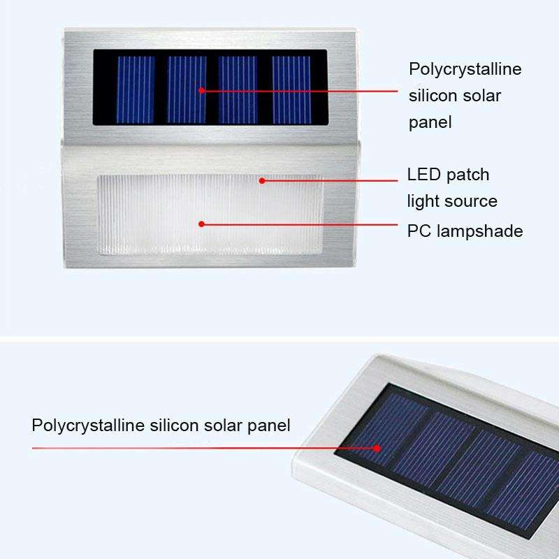 2PCS Solar Stainless Steel 3 LED Stair Wall Lamp Outdoor Garden Fence Light( White Light)