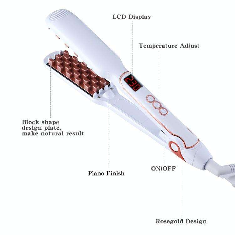 Multi-functional Long & Short Hair Styling Iron Ceramic Tourmaline Volumizing Hair Iron(White gold)