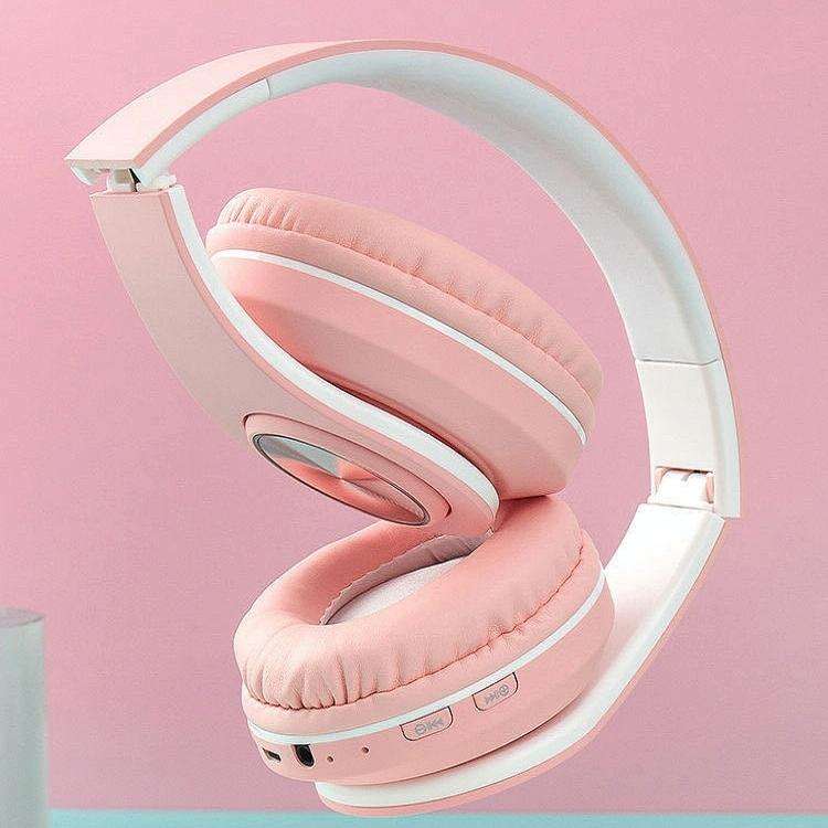 B39 Macaron Wireless Bluetooth Headset Foldable Gaming Headset Support TF Card(Cherry Pink)