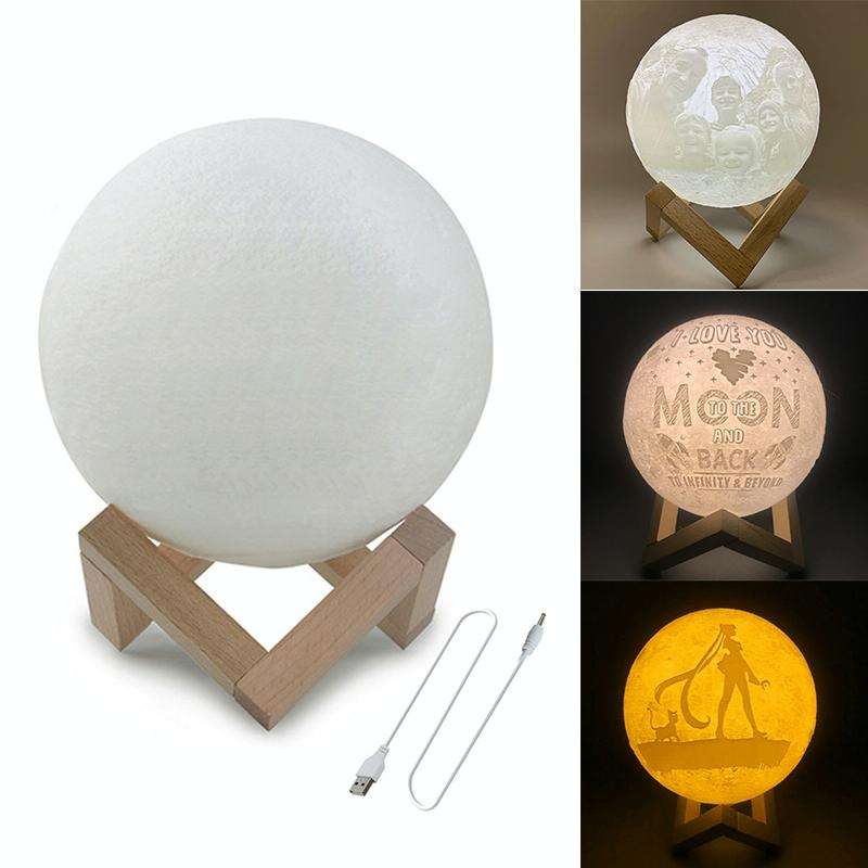 Customized Patted 3-color 3D Print Lamp USB Charging Energy-saving LED Night Light with Wooden Ho...