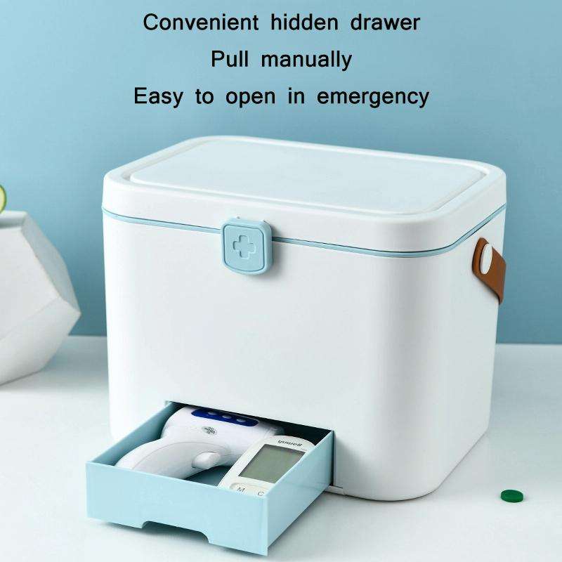 Portable Layered Compartment Medicine Box With Lock(Blue)