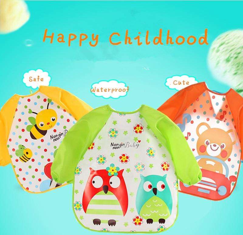 Baby Bibs Waterproof Long Sleeve Apron, Size:One Size(Owls)
