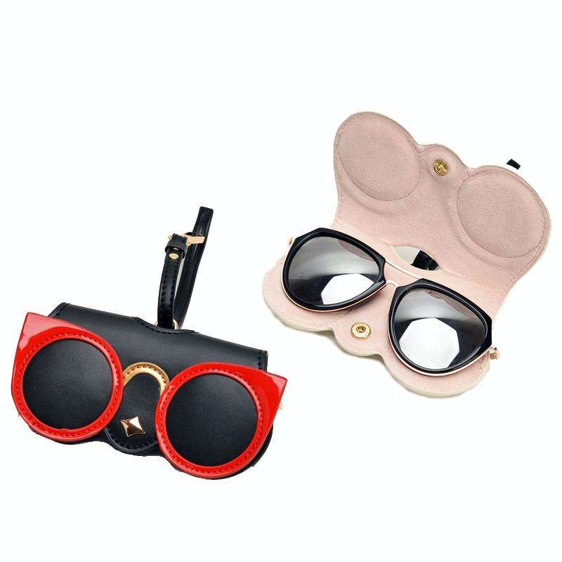 Cute And Funny PU Sunglasses Case Portable Glasses Case With Hanging Buckle, Colour: Shy Black Ey...