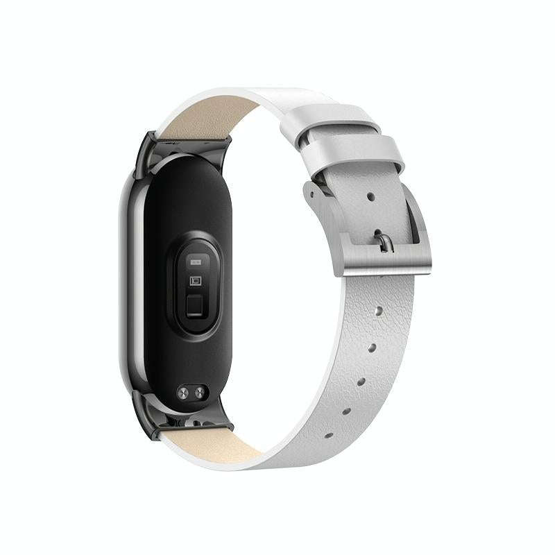 For Xiaomi Mi Band 8 12mm Leather Replacement Watch Band(White)