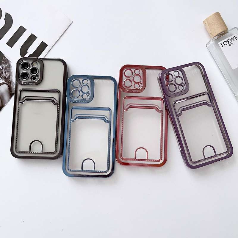 For iPhone 14 Pro Electroplating Frame Card Slot Phone Case(Black)