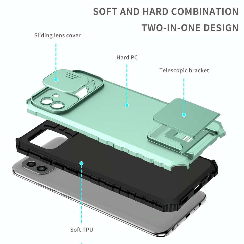 For Samsung Galaxy A03 166mm Stereoscopic Holder Sliding Camshield Phone Case(Light Blue)