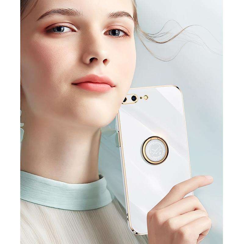 XINLI Straight 6D Plating Gold Edge TPU Shockproof Case with Ring Holder For iPhone 8 Plus / 7 Pl...