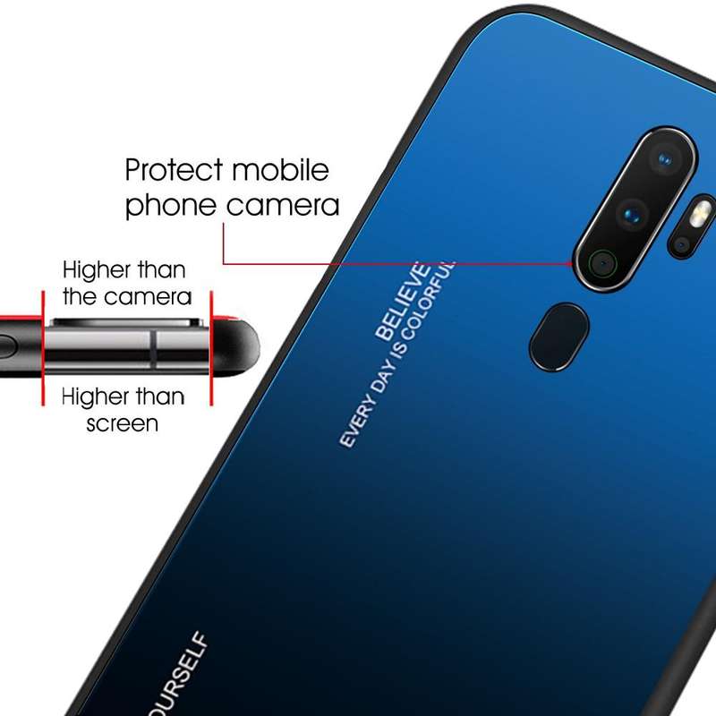 For OPPO A9 (2020) Gradient Color Glass Case(Red Blue)