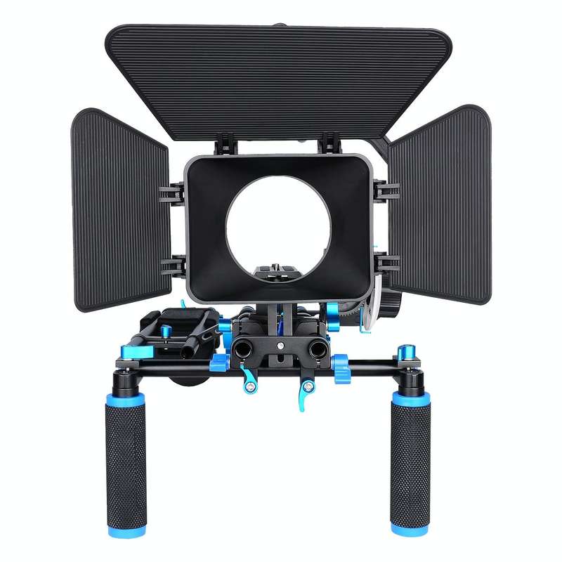 YELANGU D206 C-Type Handle Camera Shoulder Rigs Mount Kit with Matte Box & Follow Focus(Blue)