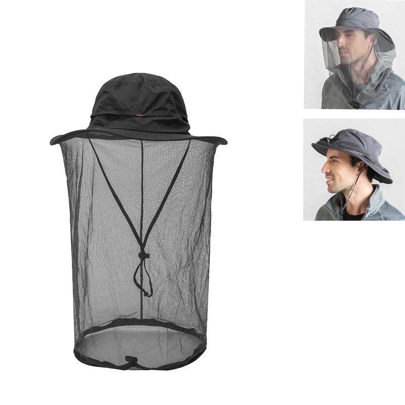 Summer Outdoor Sports Anti-mosquito Net Sun Hat Fisherman Hat, Size:L(Black)