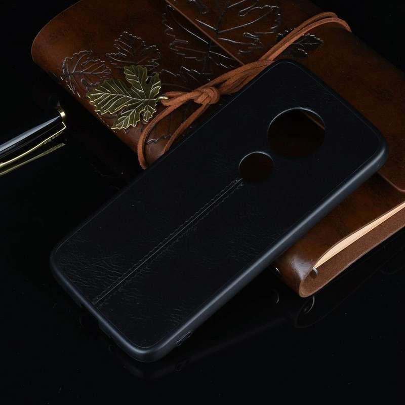 For Motorola Moto G7 Power Shockproof Sewing Cow Pattern Skin PC + PU + TPU Case(Black)
