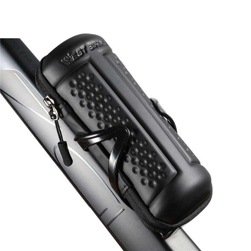 WEST BIKING 1.2L Bicycle EVA Hard Shell Water Bottle Bag With Bottle Cage(Rack+B Frosted Black)