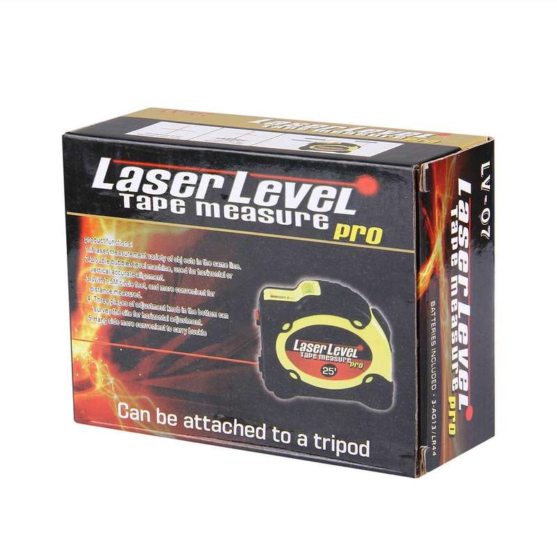 Laser Level with Tape Measure Pro (25 feet) & Belt Clip / Can be Attached to Tripod(Yellow)