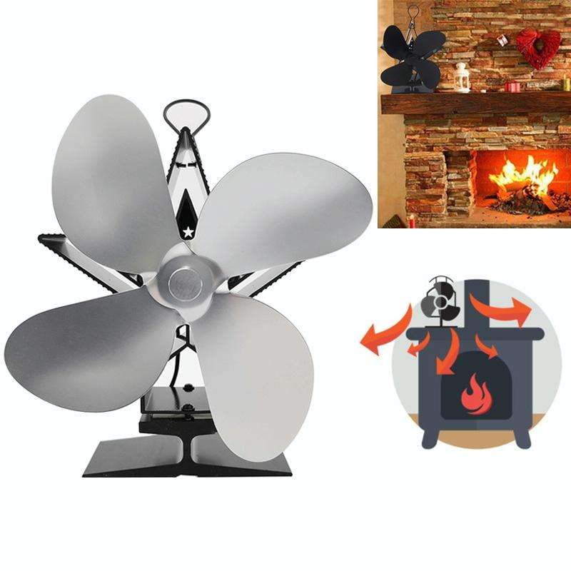 4-Blade Aluminum Heat Powered Fireplace Stove Fan (Silver)