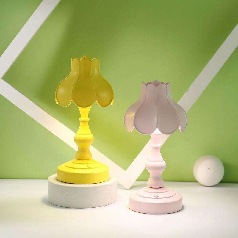 Retro Charging Table Lamp Bedroom Bed LED Eye Protection Light(LD05 Lotus Rose Red)