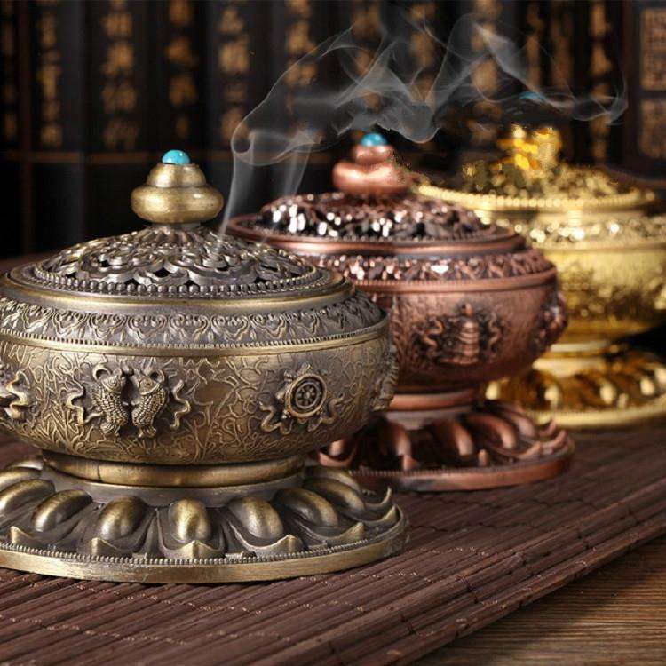 Eight Treasure Incense Burner Homeware Incense Burner Decoration, Size:Mdeium(Gold)