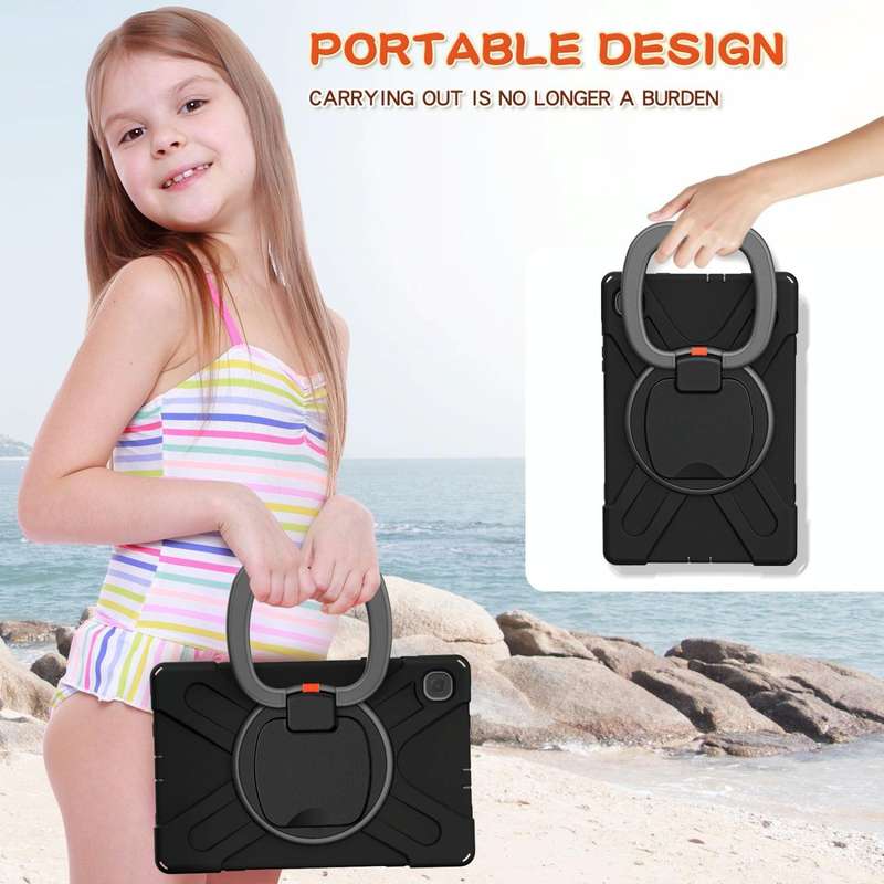 For Samsung Galaxy Tab S6 Lite P610 Silicone + PC Protective Case with Holder & Shoulder Strap(Bl...
