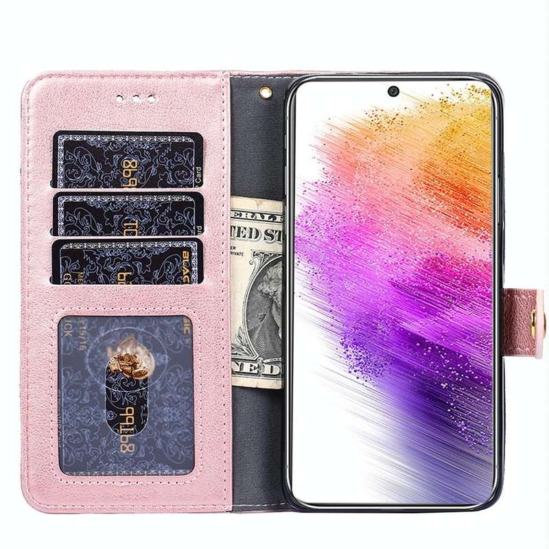 For OPPO Reno7 A JP Version Zipper Bag Leather Phone Case(Rose Gold)