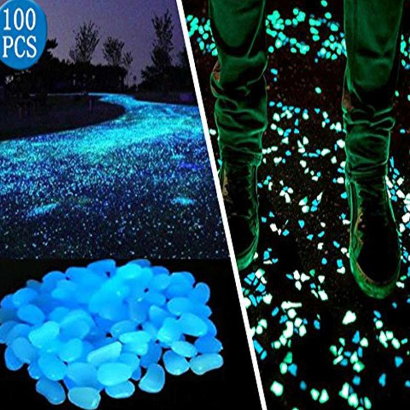 100 PCS Glow in The Dark Garden Pebbles for Walkways & Decoration and Plants Luminous Stones(Blue)