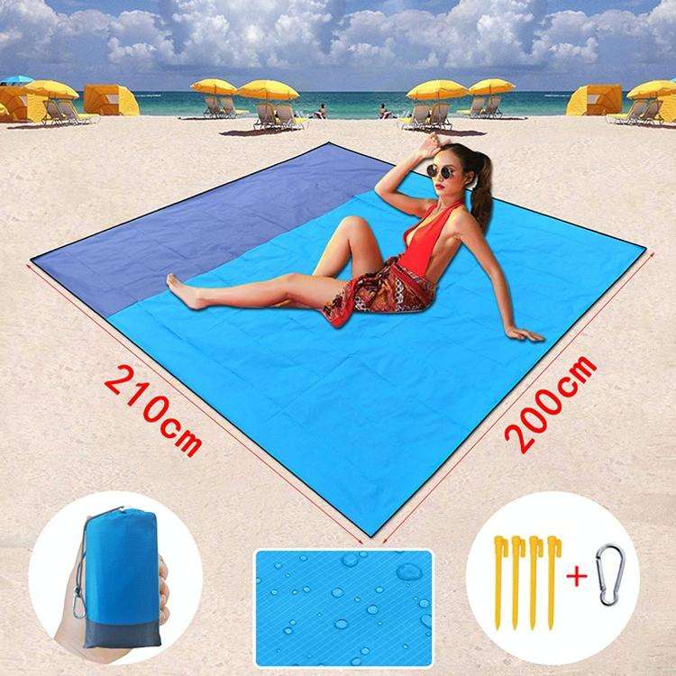 Polyester Waterproof Plaid Cloth Pocket Picnic Mat Outdoor Camping Beach Mat, Size: 2.1 x 2m(Purp...